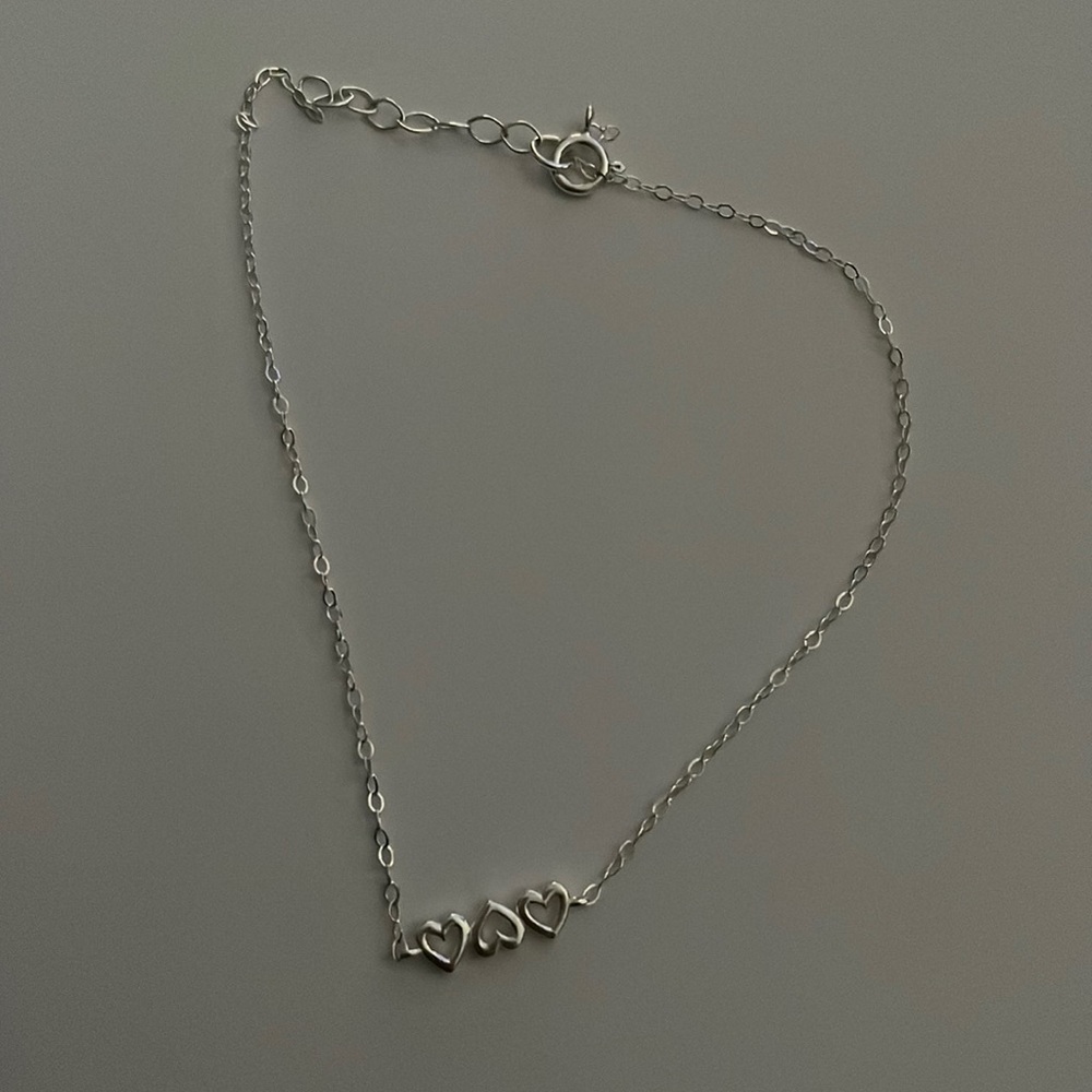 Silver three heart anklet